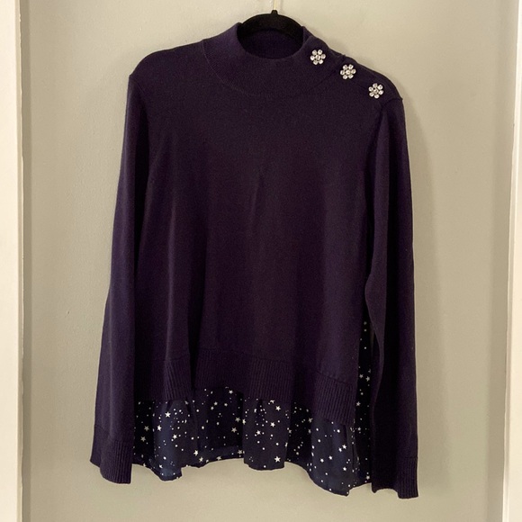 Kate spade ♠️ Night sky mixed media long sleeve sweater in icy Navy - Picture 3 of 14